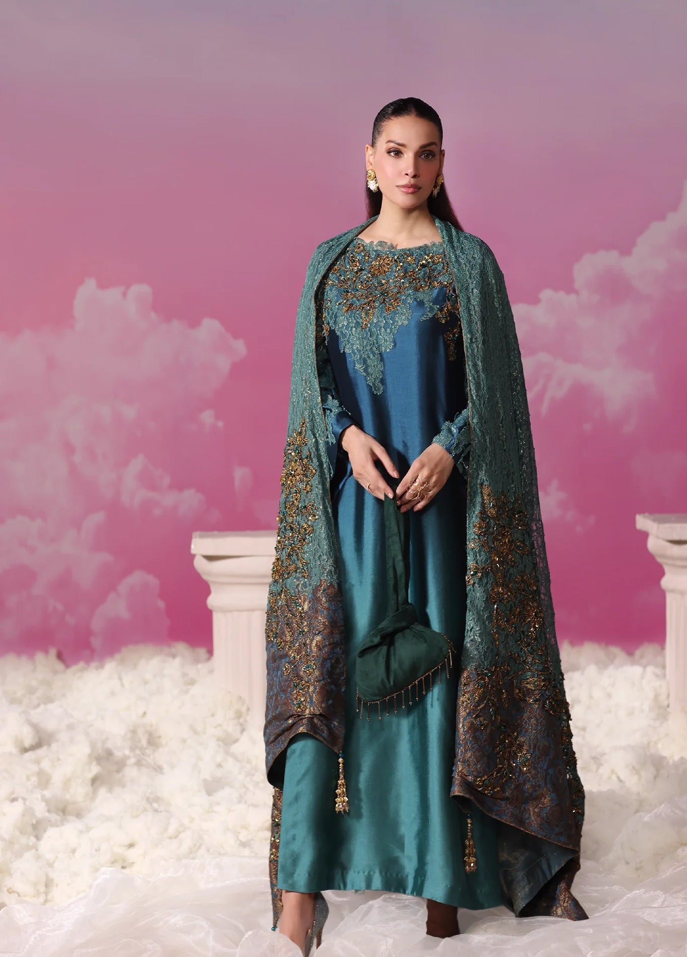 Mount Olypus by Musferah Saad Pret Embroidered Tissue Silk 2 Piece Emerald Oracle - Pret Collection