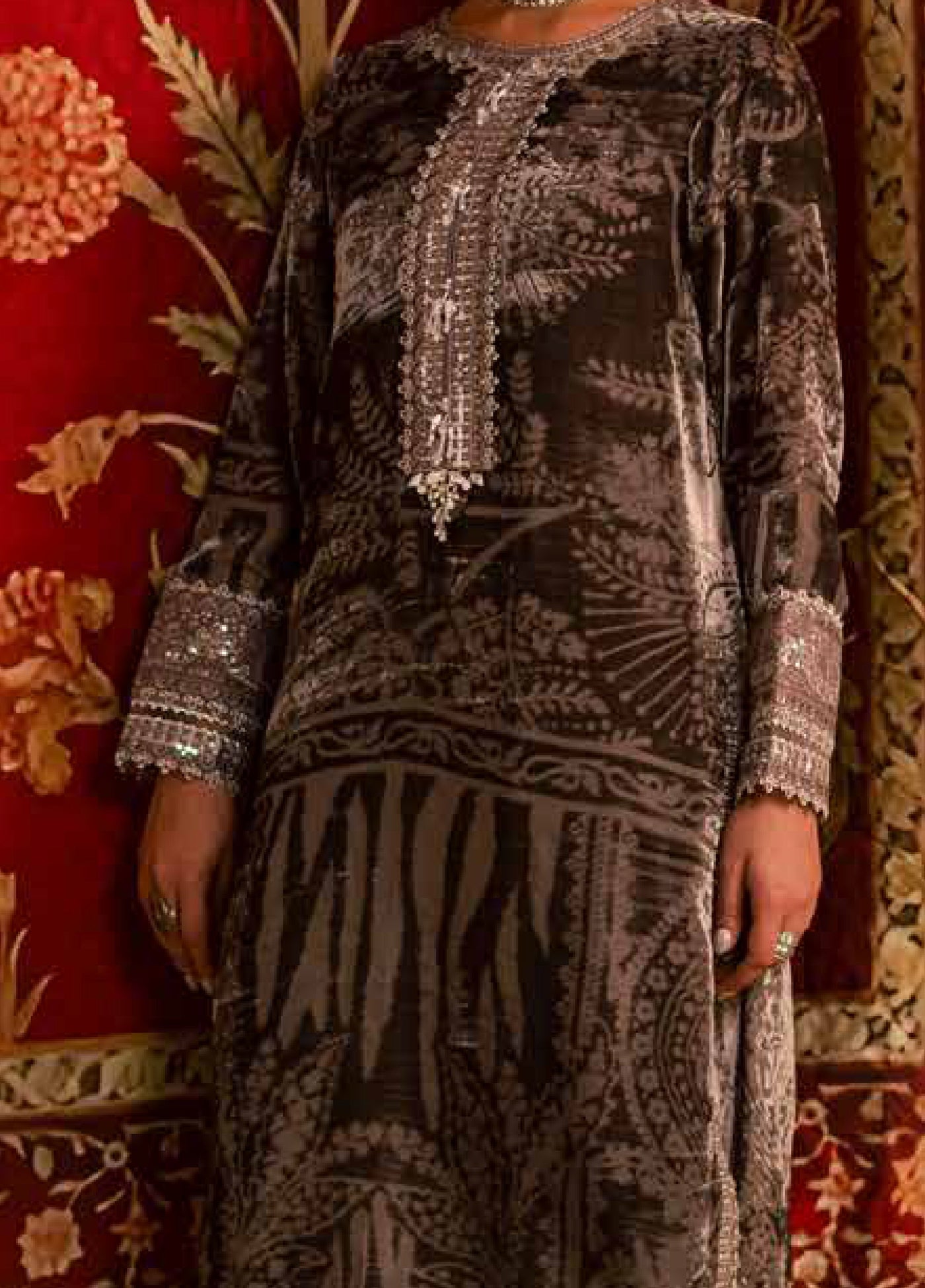 Ballerina by Nureh Unstitched Velvet Palachi Embroidered 3 Piece Suits NU25BV NU2-192 - Festive Collection