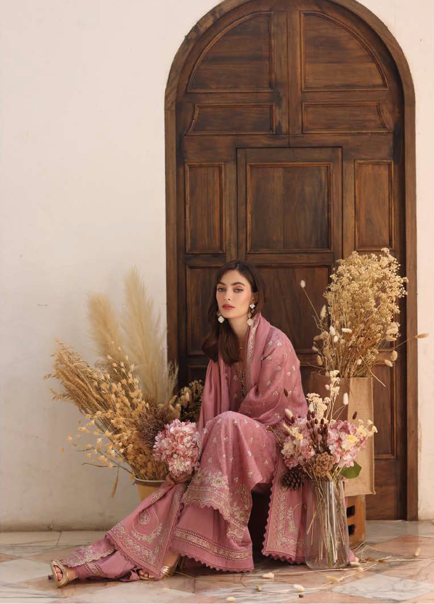 Noor by Saadia Asad Unstitched Jacquard Pashmina Shawl Embroidered Suits 3 Piece NSA25PW D3-Aveline - Casual Collection