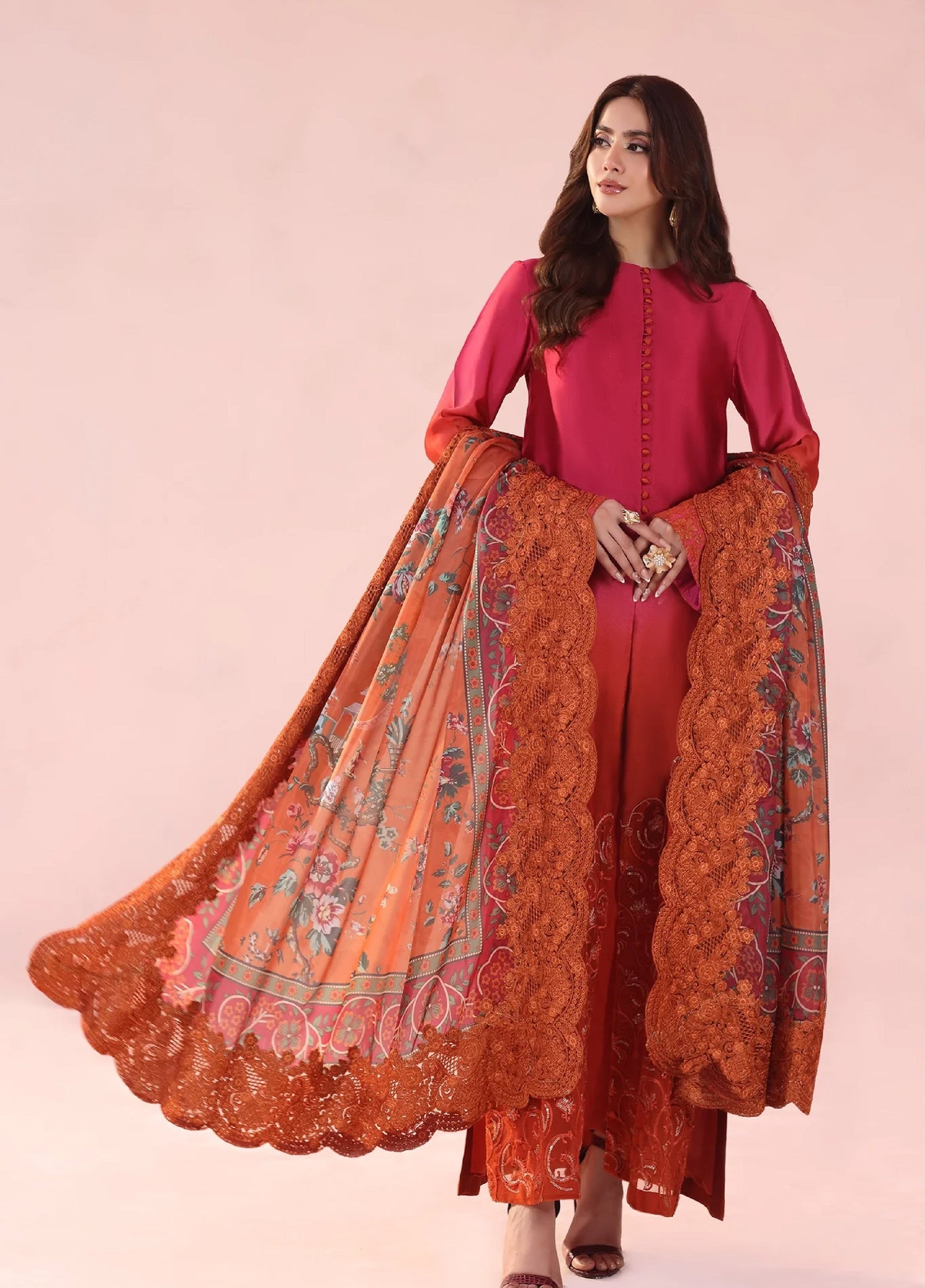 Eterna by Musferah Saad Pret Embroidered Tissue Silk 3 Piece Fiery Bloom - Festive Collection