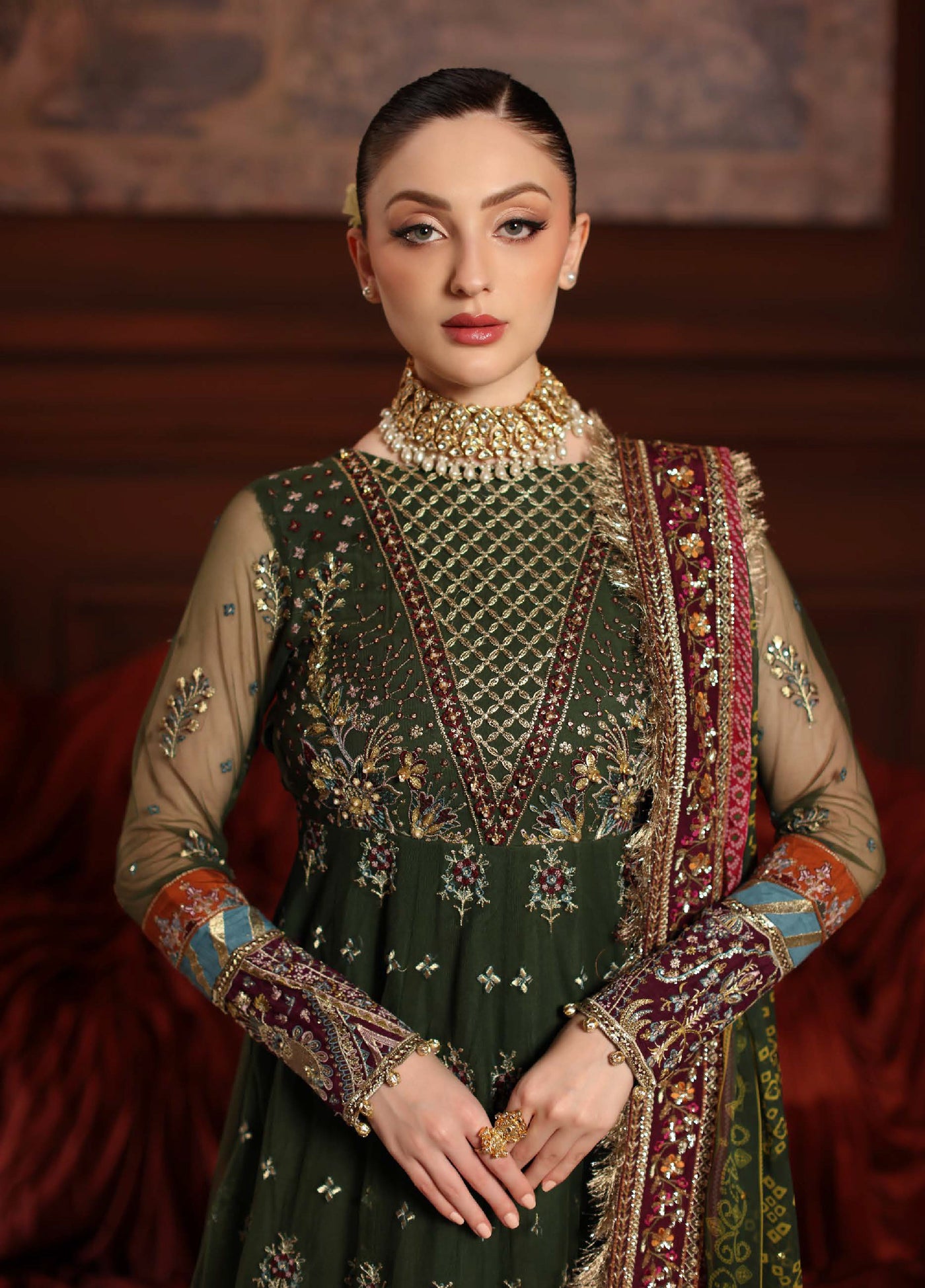 MaAlfaaz By Nureh Festive Unstitched Chiffon Embroidered 3 Piece Suits NU25AF NL-89 - Festive Collection