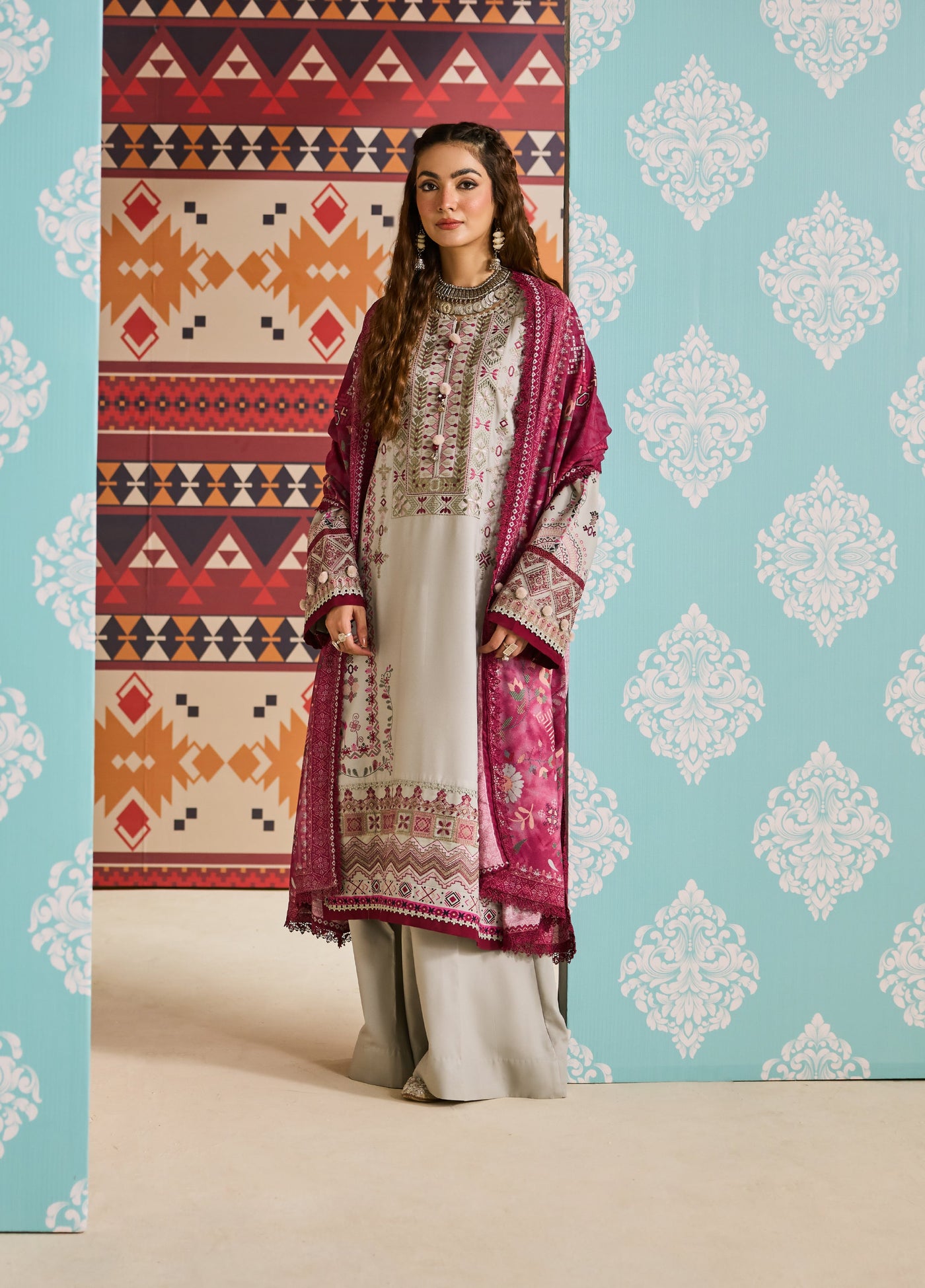 Zync by Florent One Nation Unstitched Khaddar Embroidered Suits 3 Piece FL25ON FL-7A - Casual Collection