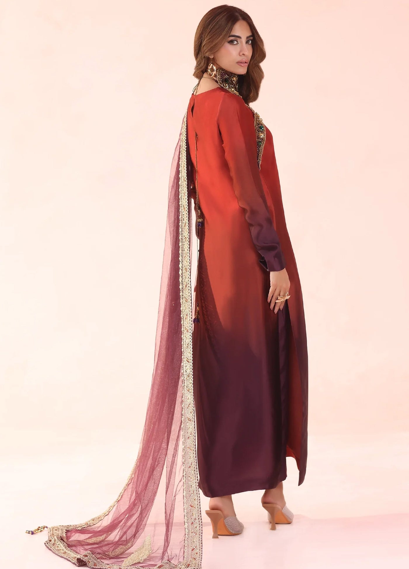 Eterna by Musferah Saad Pret Embroidered Tissue Silk 3 Piece Sunset Ombre - Festive Collection