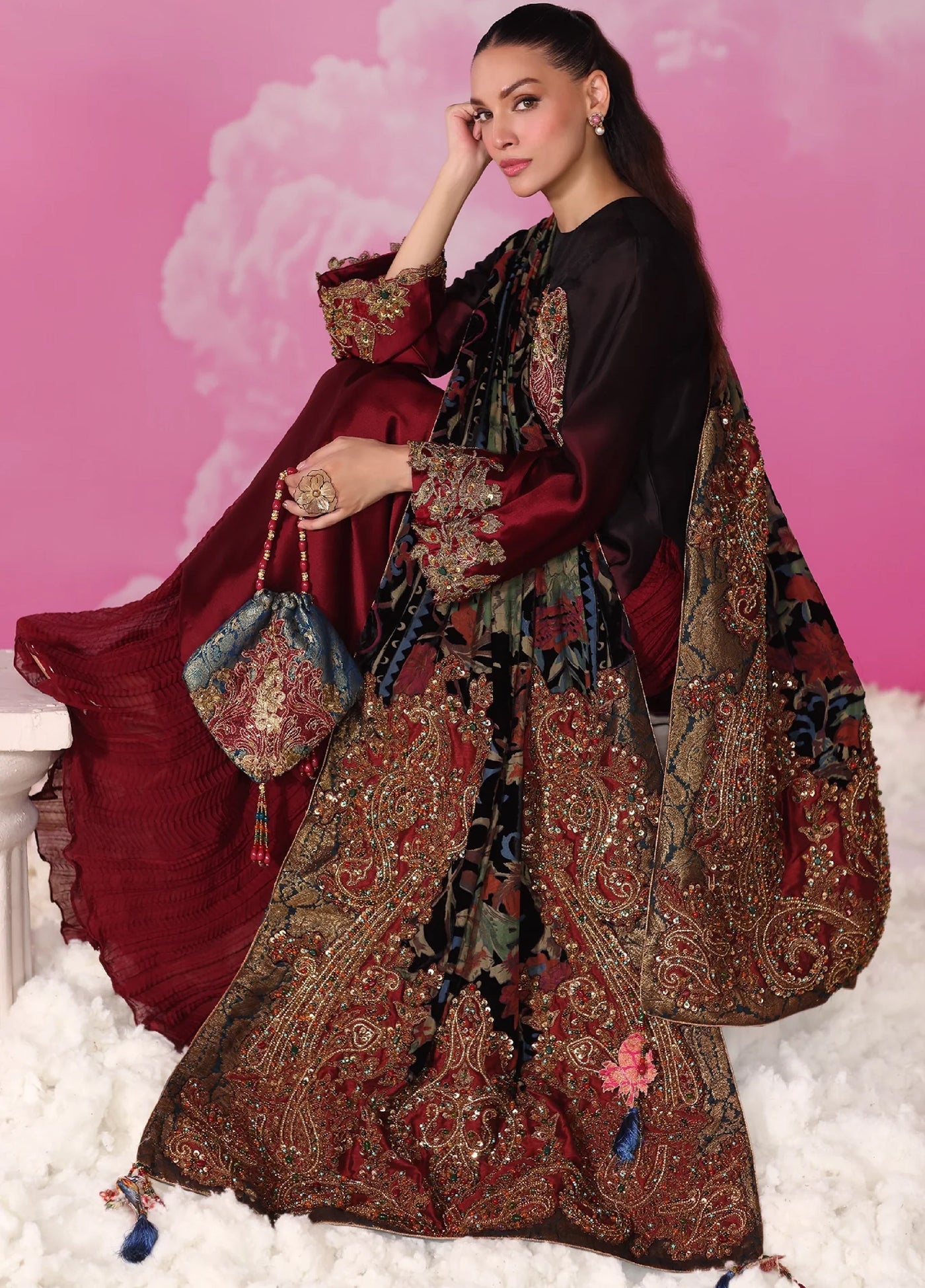 Mount Olypus by Musferah Saad Pret Embroidered Velvet 2 Piece Eternal Garnet - Pret Collection