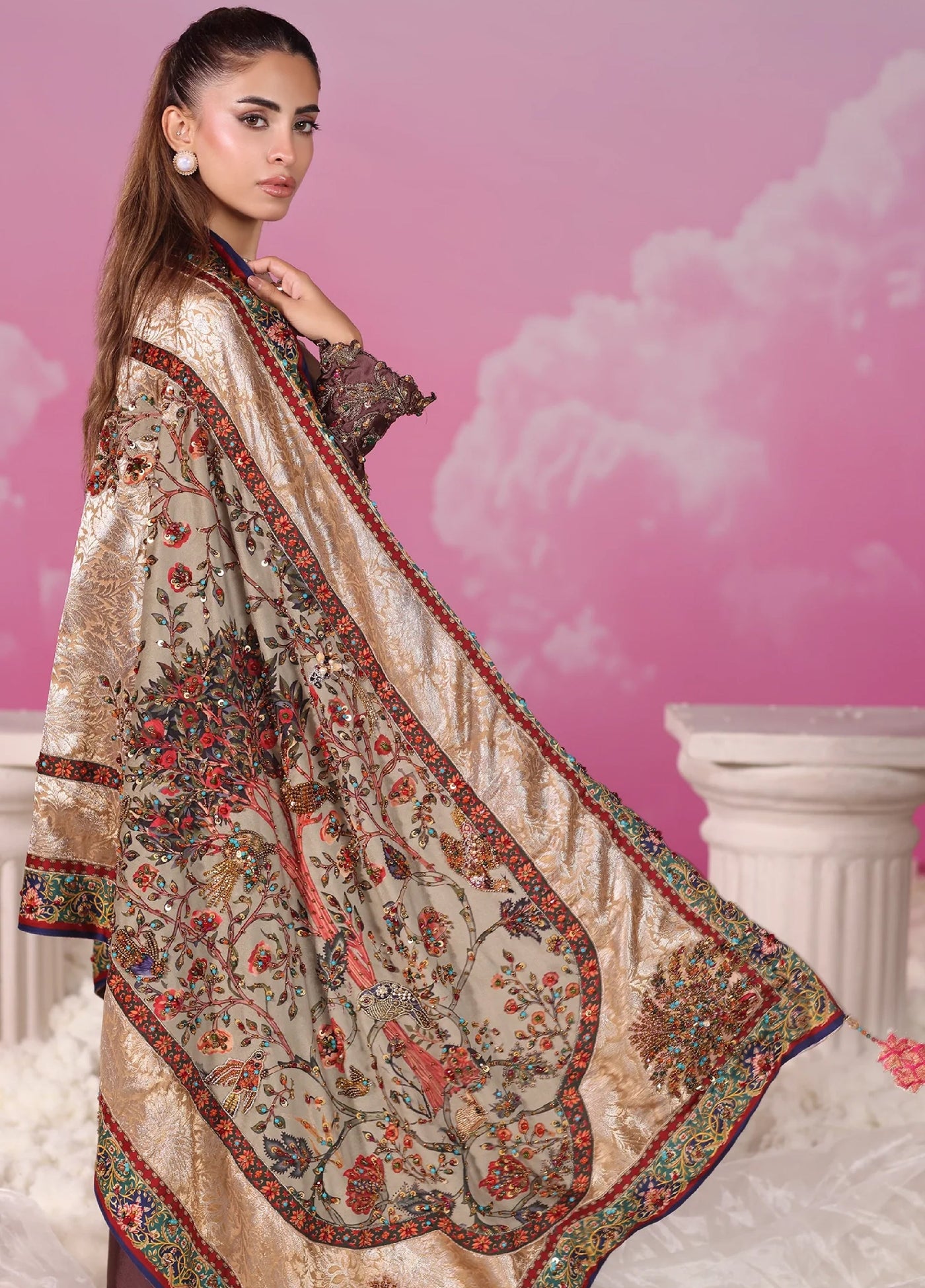 Mount Olypus by Musferah Saad Pret Embroidered Tissue Silk 2 Piece Aurora Rose - Pret Collection