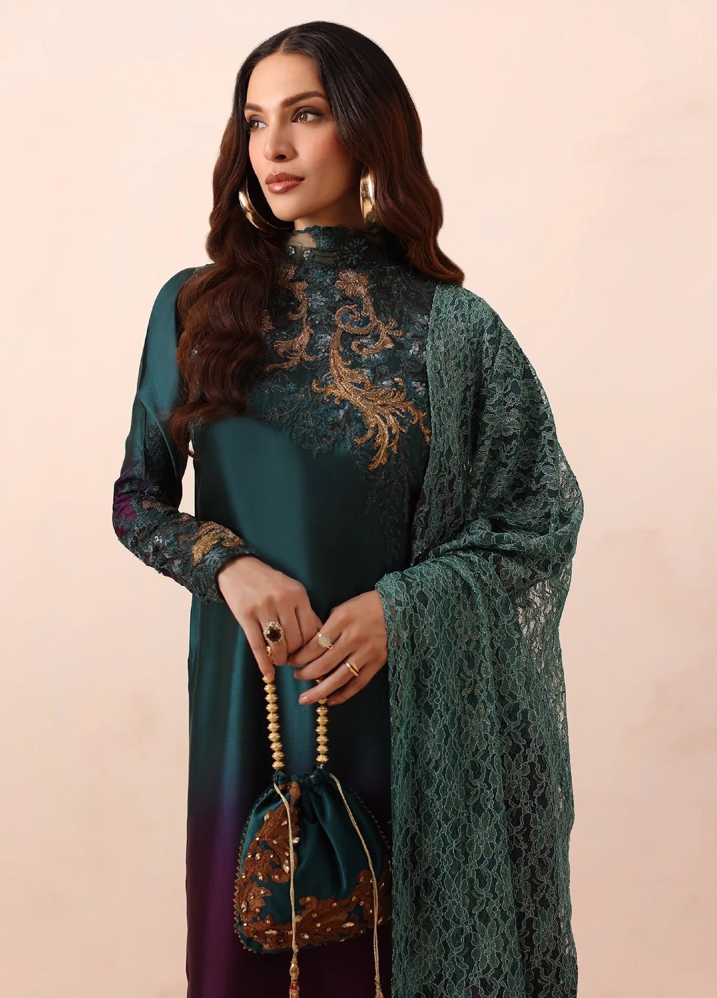 Eterna by Musferah Saad Pret Embroidered Tissue Silk 3 Piece Emerald Dusk - Festive Collection