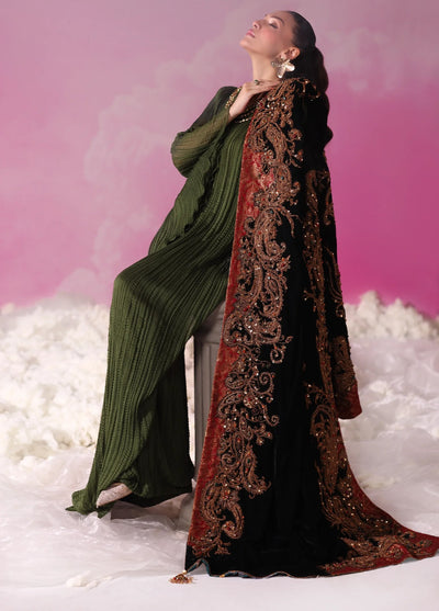 Mount Olypus by Musferah Saad Pret Embroidered Chiffon Kaftaan Emerald Eclat - Pret Collection
