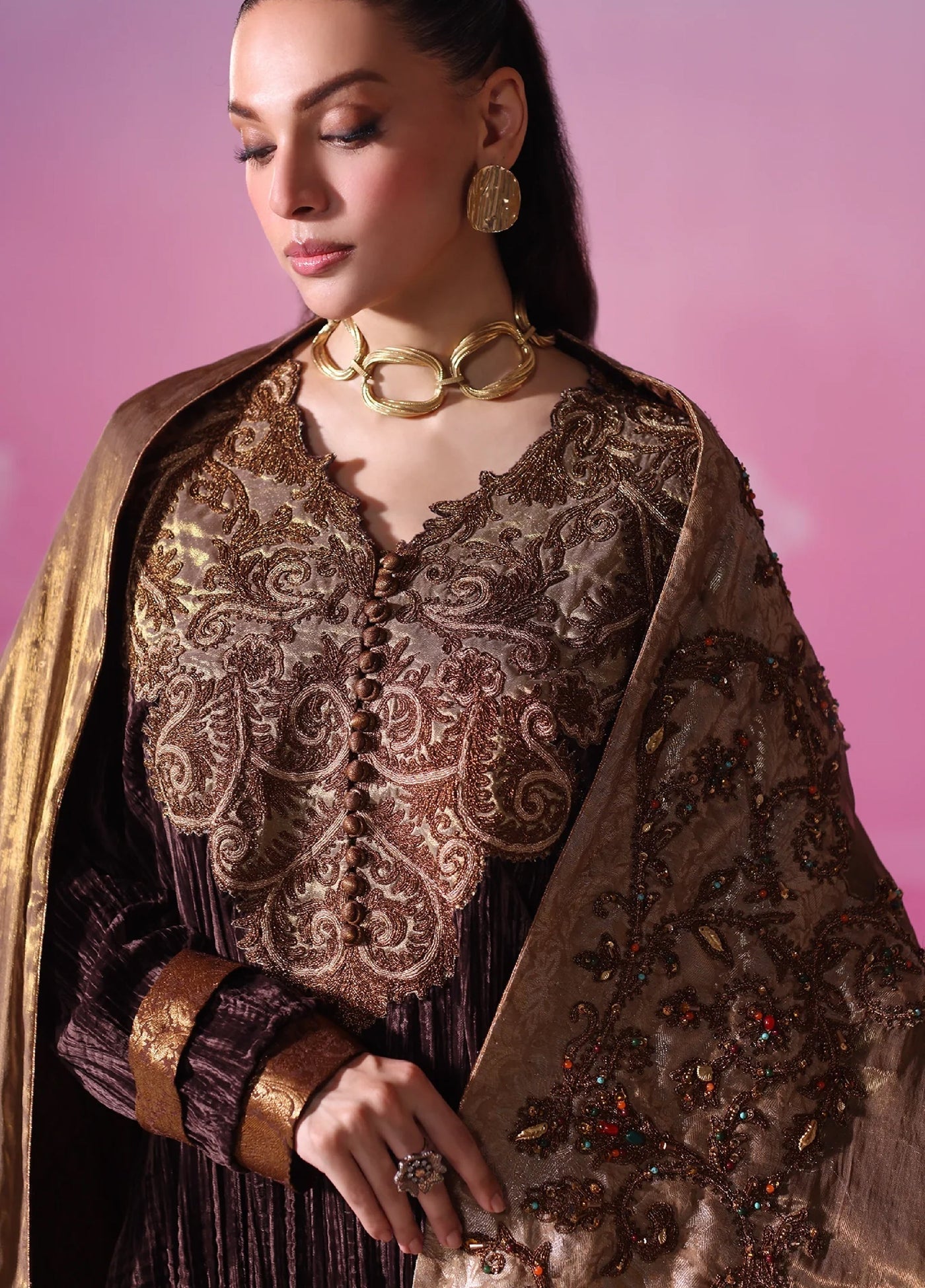 Mount Olypus by Musferah Saad Pret Embroidered Velvet 2 Piece Bronze Legacy - Pret Collection