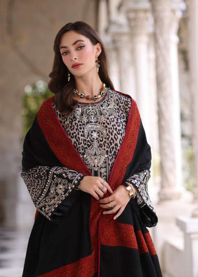 Noor by Saadia Asad Unstitched Khaddar Pashmina Shawl Embroidered Suits 3 Piece NSA25PW D1-Noir Safari - Casual Collection