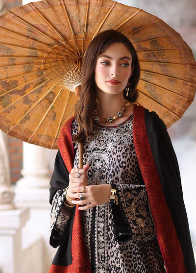 Noor by Saadia Asad Unstitched Khaddar Pashmina Shawl Embroidered Suits 3 Piece NSA25PW D1-Noir Safari - Casual Collection