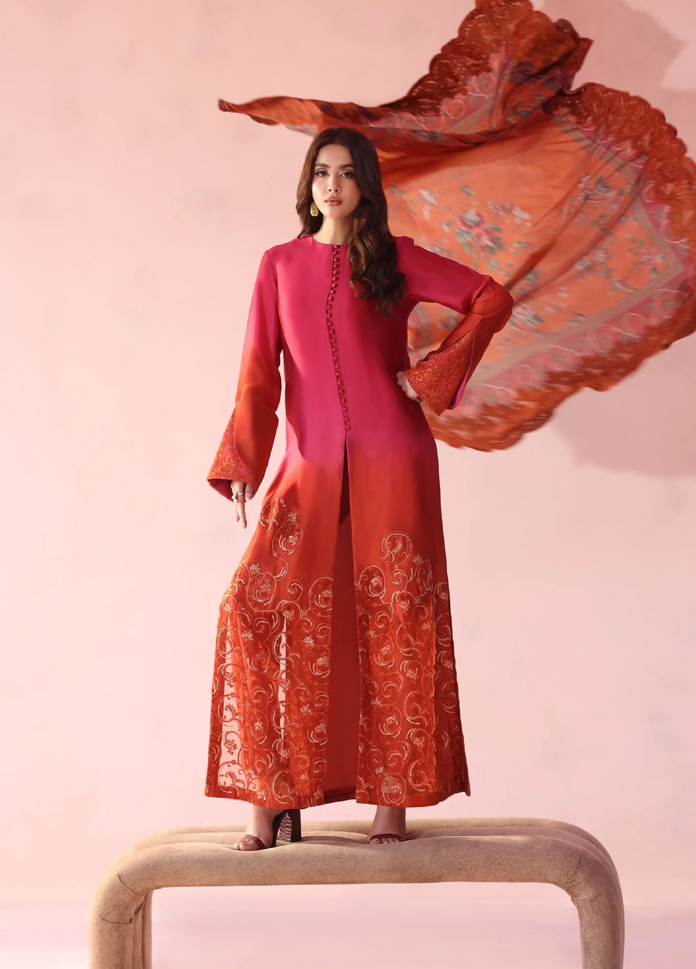 Eterna by Musferah Saad Pret Embroidered Tissue Silk 3 Piece Fiery Bloom - Festive Collection