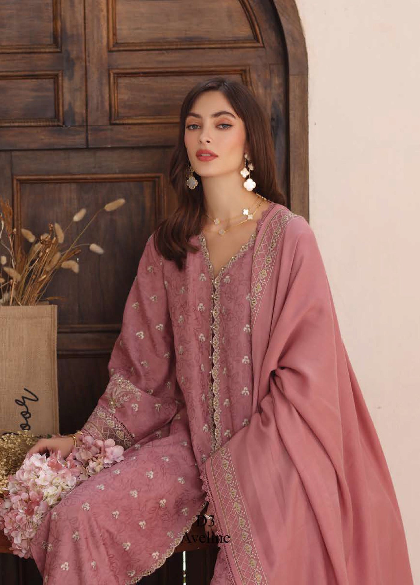Noor by Saadia Asad Unstitched Jacquard Pashmina Shawl Embroidered Suits 3 Piece NSA25PW D3-Aveline - Casual Collection