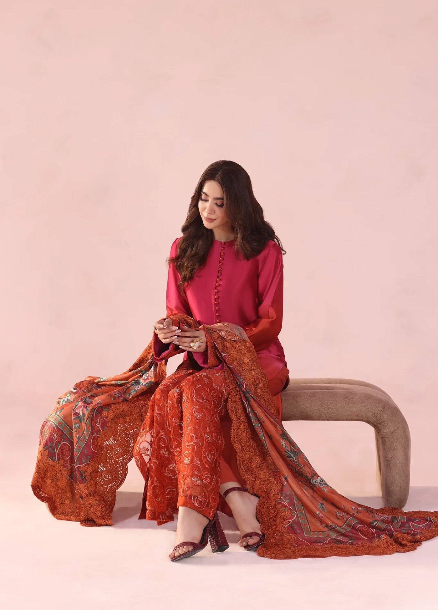 Eterna by Musferah Saad Pret Embroidered Tissue Silk 3 Piece Fiery Bloom - Festive Collection
