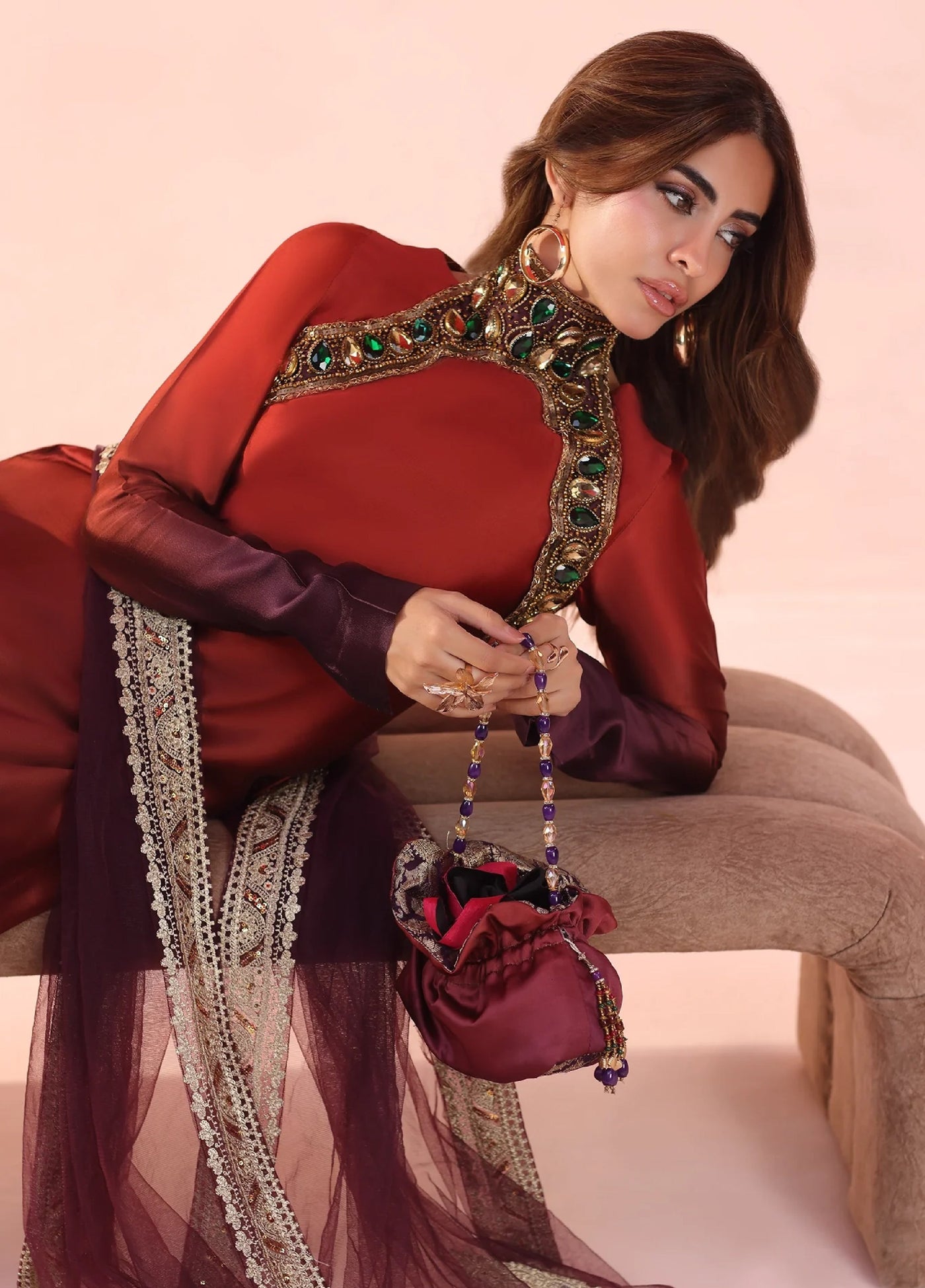 Eterna by Musferah Saad Pret Embroidered Tissue Silk 3 Piece Sunset Ombre - Festive Collection