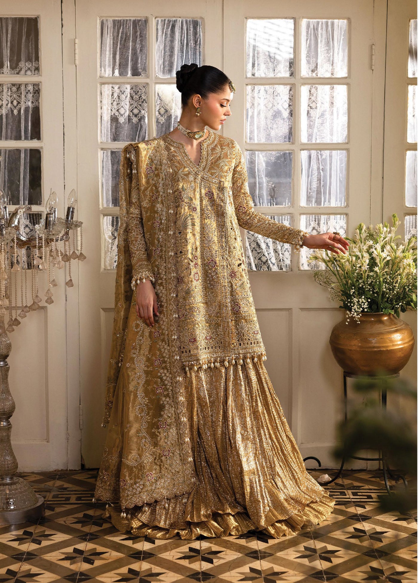 Dastangoi by Afrozeh Unstitched Formal Embroidered Tissue Zari 3 Piece Suits  AF25DF D-3 Goldevil - Formal Collection