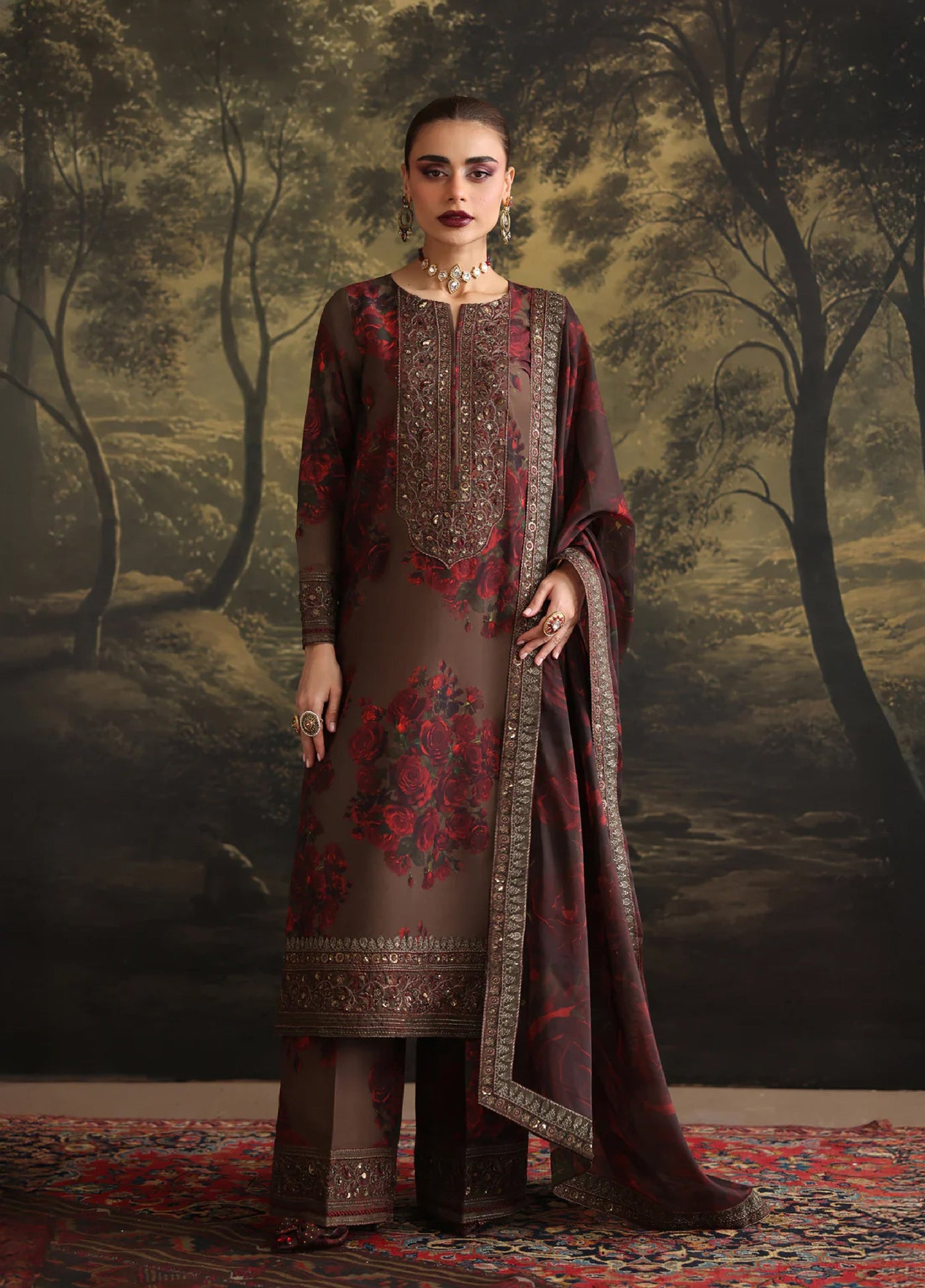 Rehana by Humjoli Pret Embroidered Lawn 3 Piece Brown Rome - Festive Collection