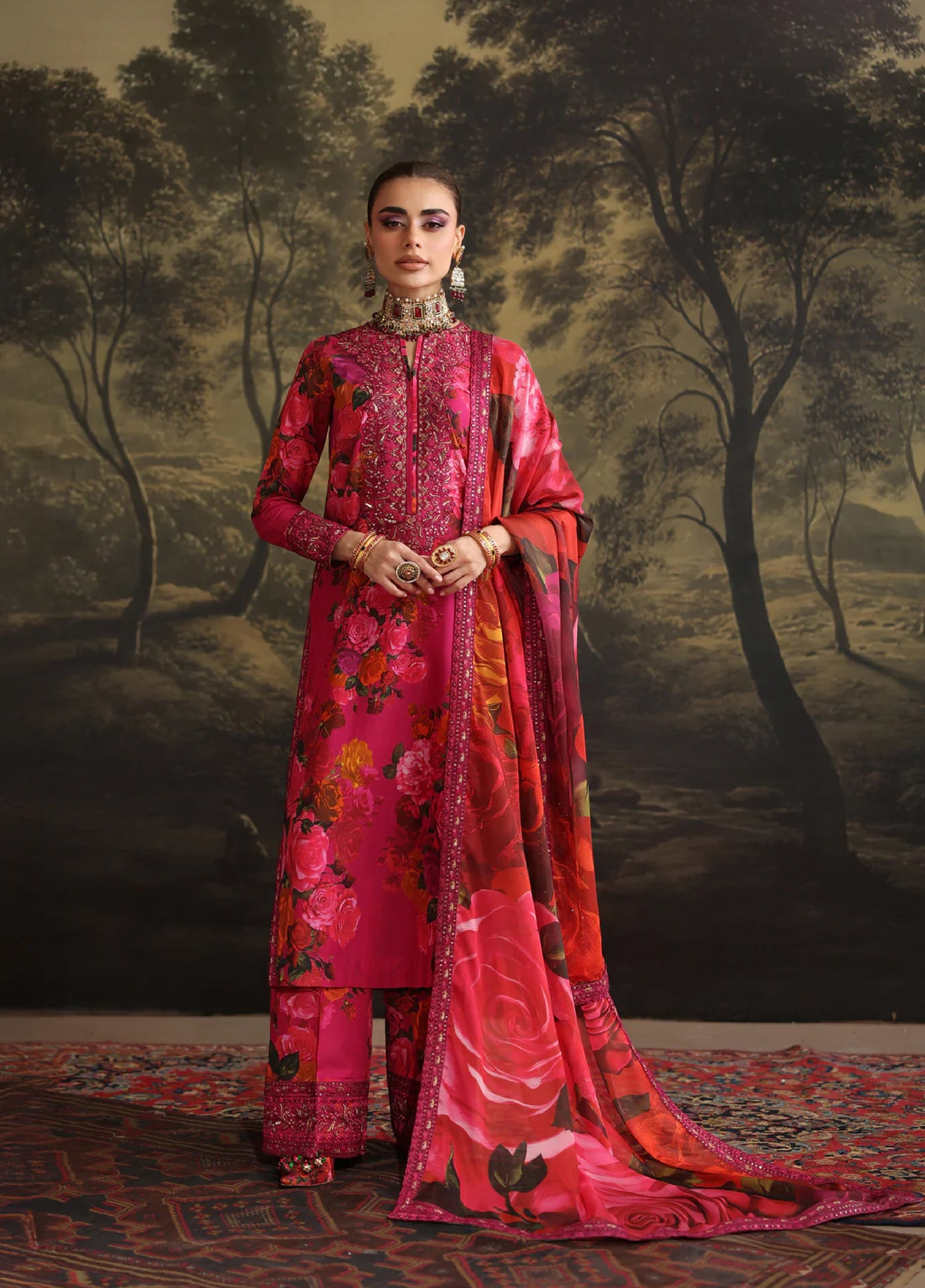 Rehana by Humjoli Pret Embroidered Lawn 3 Piece Pink Rose - Festive Collection