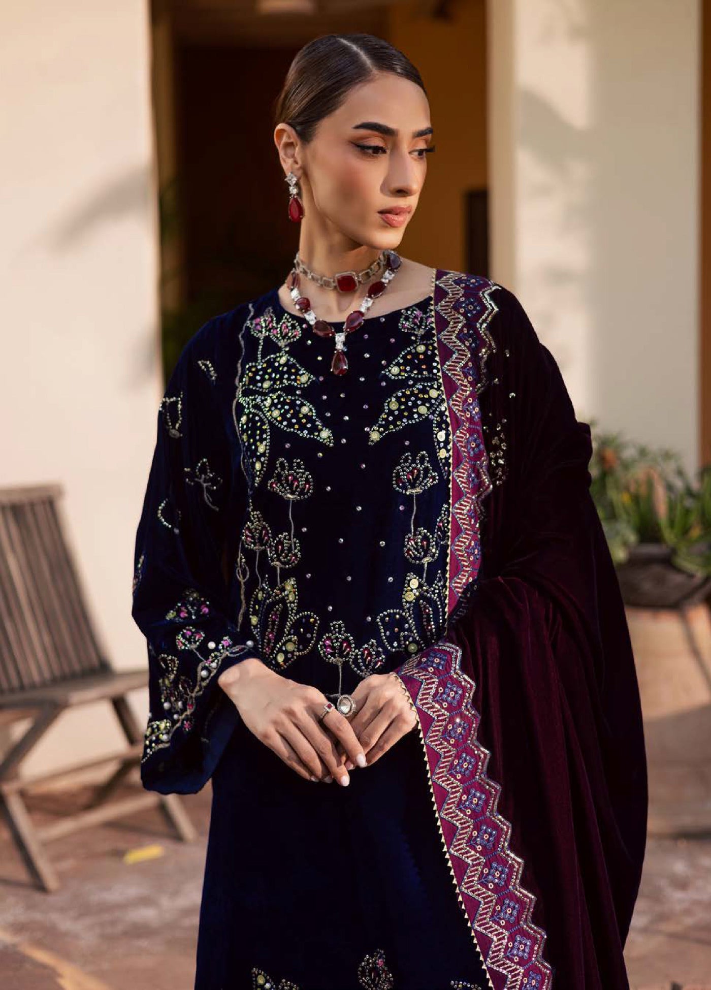 Maya by Nureh Unstitched Velvet Embroidered 3 Piece Suits NU25MV NW-116 - Festive Collection