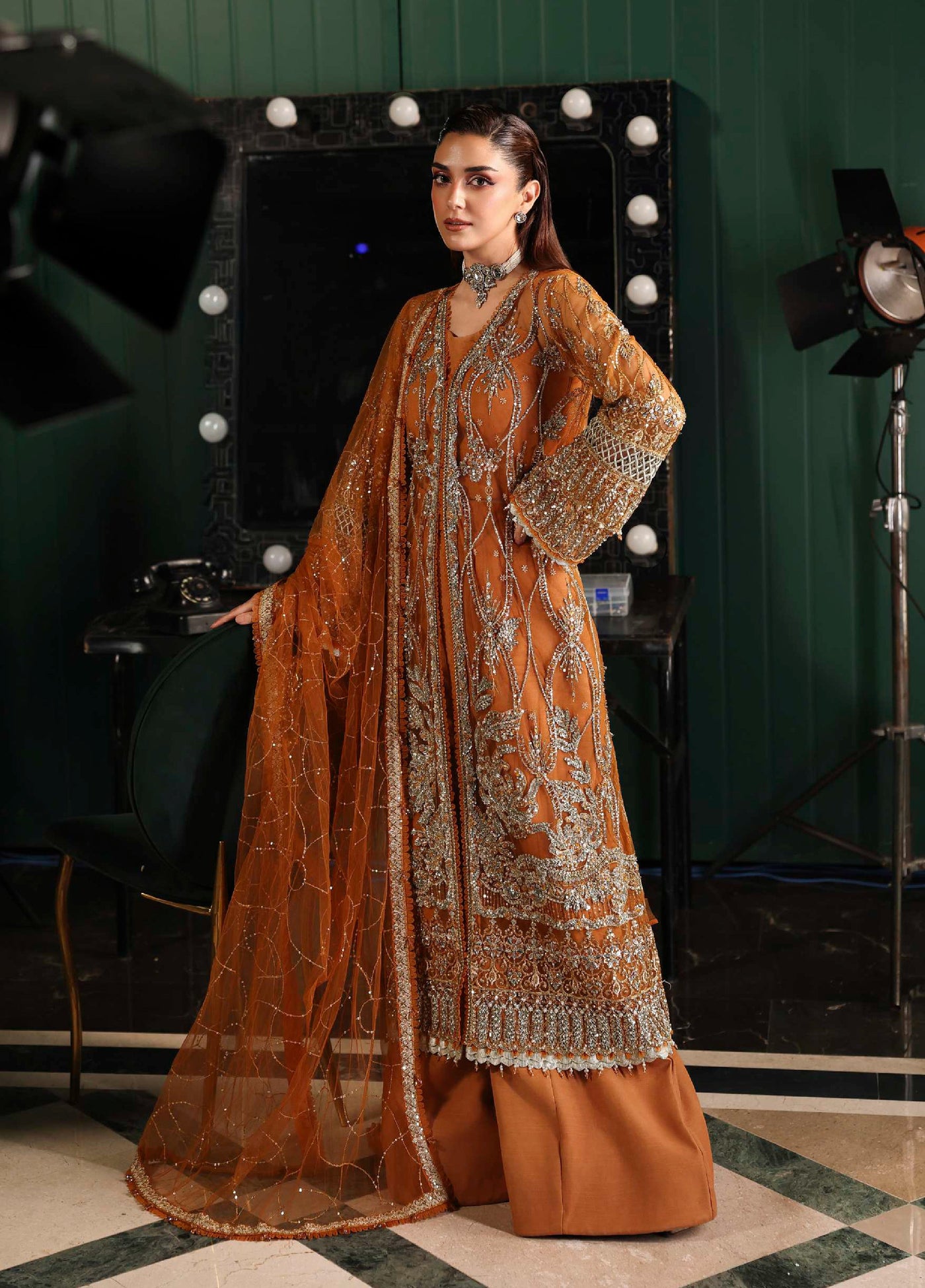 Stardom by Elaf Unstitched Luxury Formals Embroidered Net 3 Piece Suits  EL25SF D-ESH-09 Saffron - Formal Collection