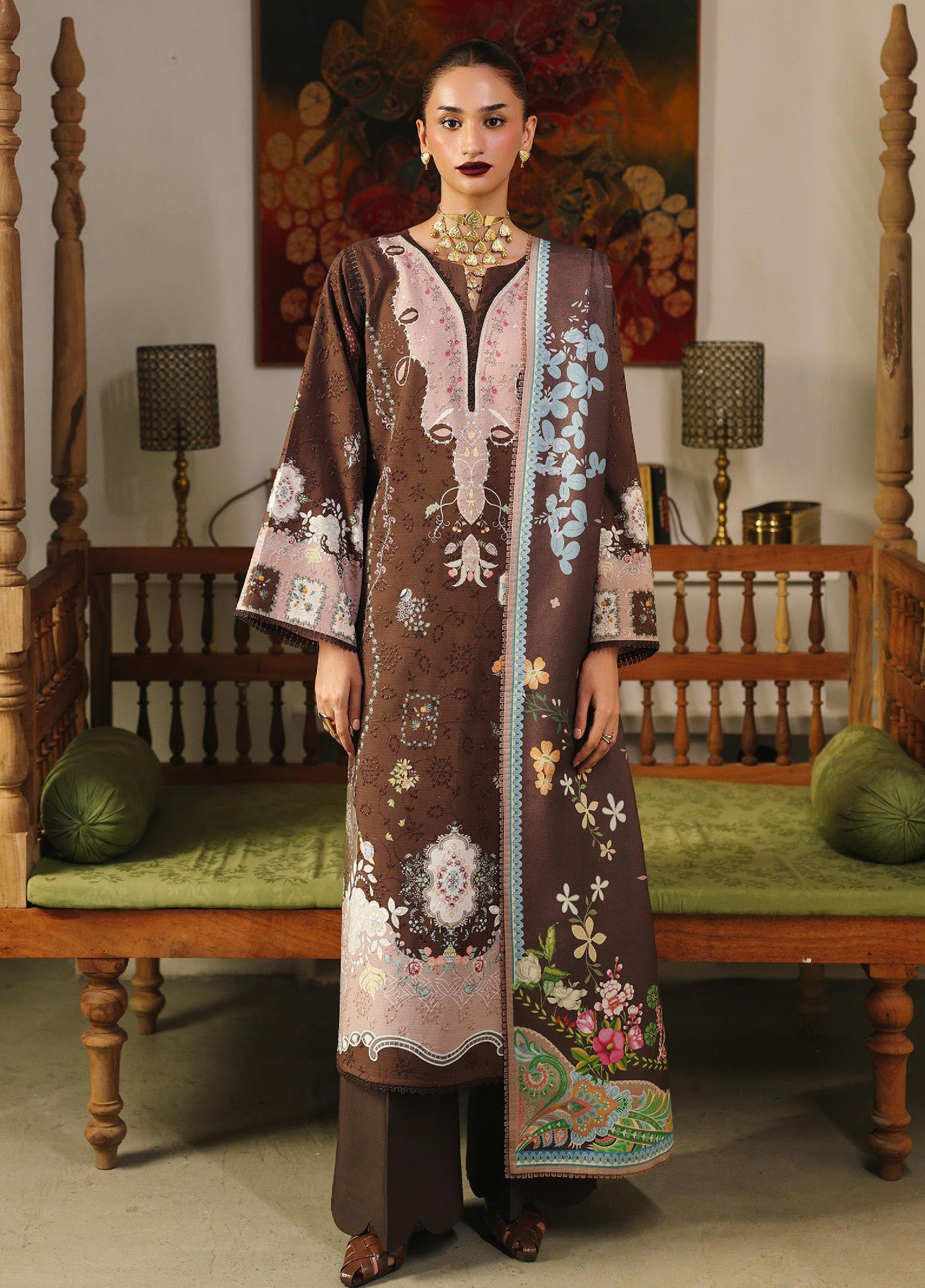 Qprints By Qalamkar Unstitched Linen Embroidered Digital Printed  3 Piece Suits QLM25PW QW-09 B Rabella - Winter Collection