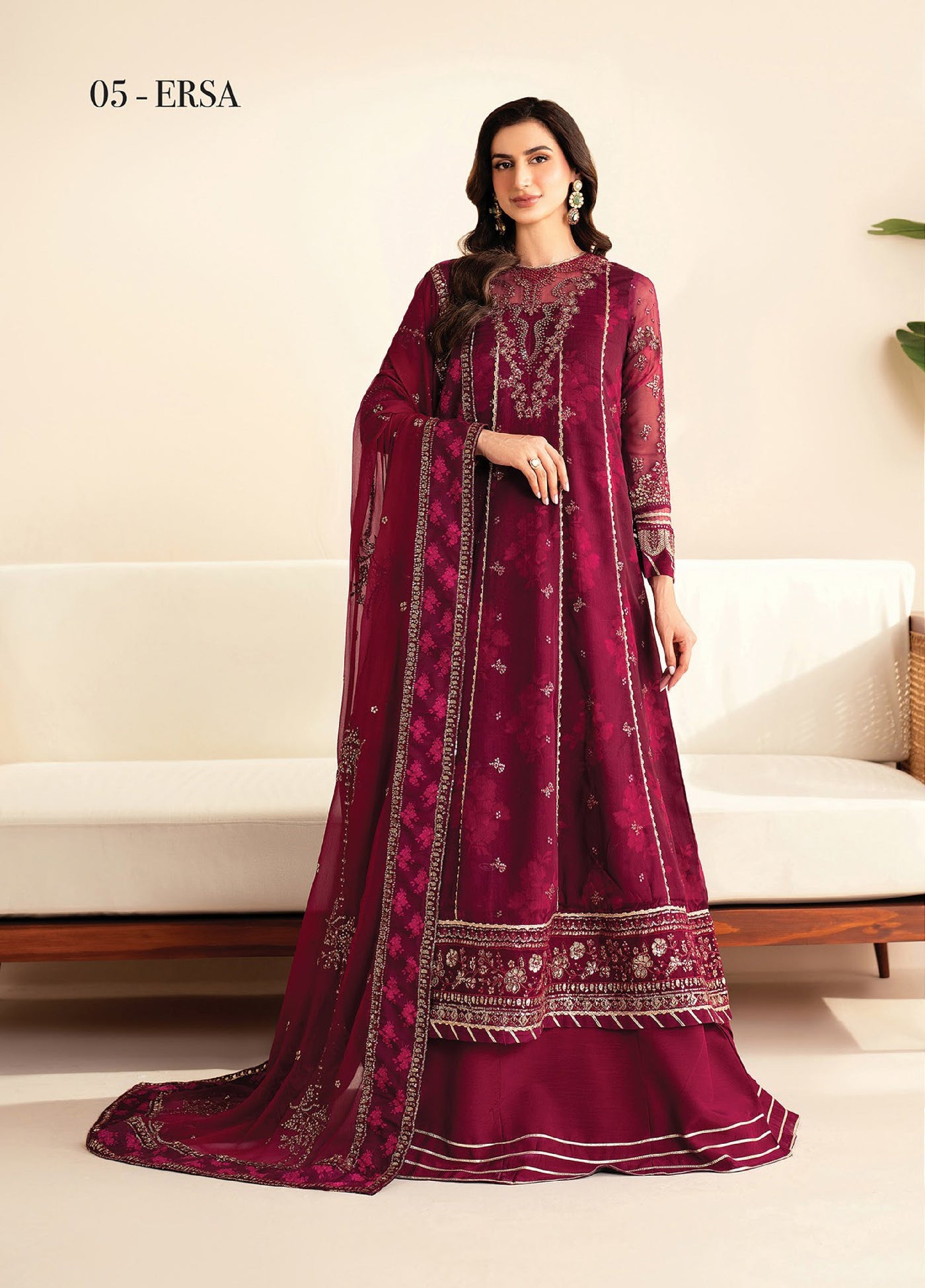 Xenia Formals Unstitched Embroidered Chiffon 3 Piece Suits XE25FU D-05 Ersa - Formal Collection