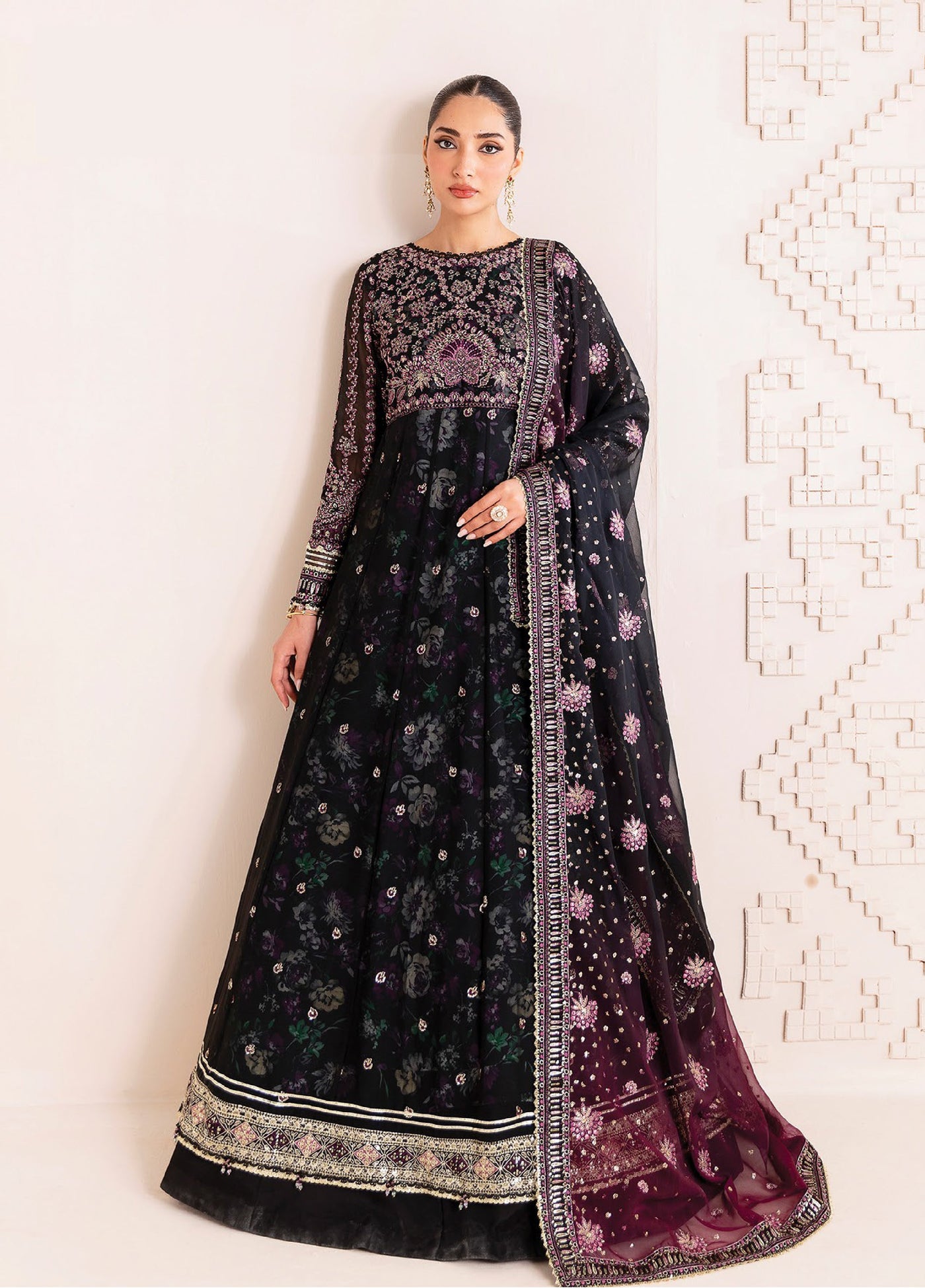 Xenia Formals Unstitched Embroidered Chiffon 3 Piece Suits XE25FU D-03 Nigira - Formal Collection