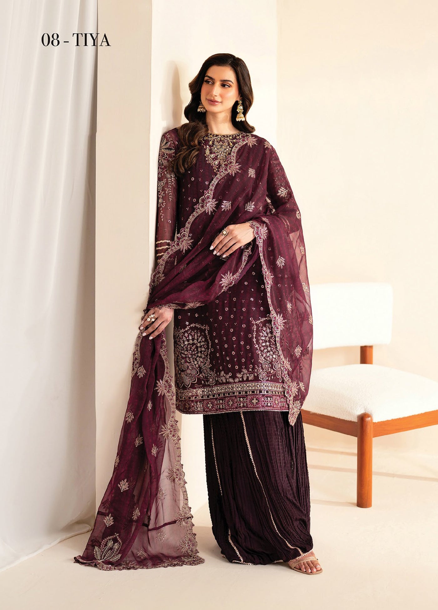 Xenia Formals Unstitched Embroidered Chiffon 3 Piece Suits XE25FU D-08 Tiya - Formal Collection