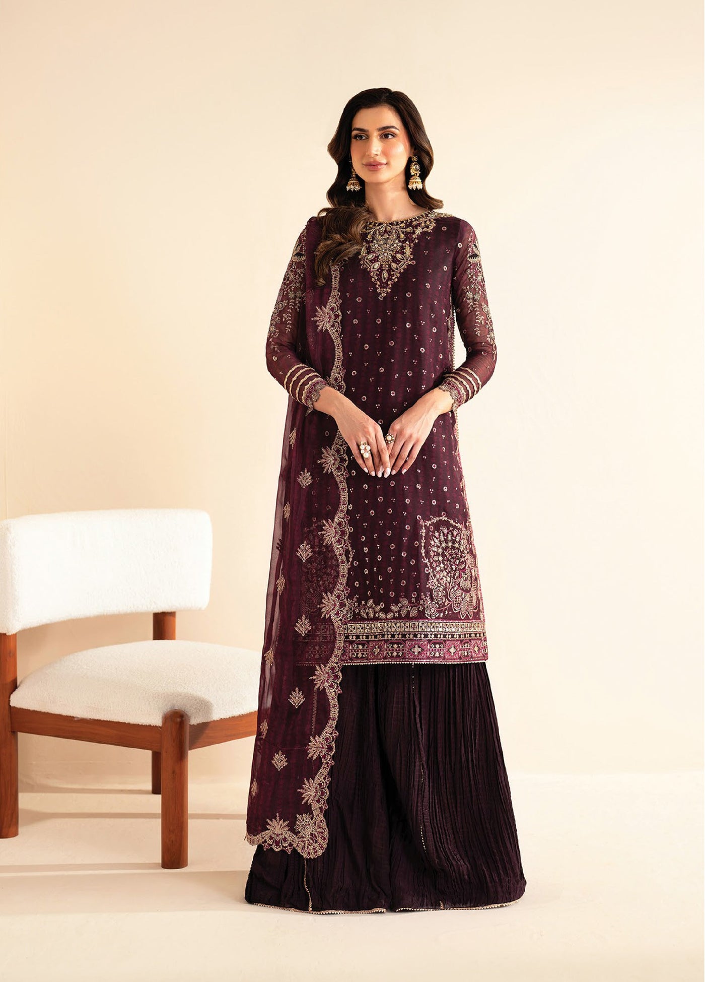 Xenia Formals Unstitched Embroidered Chiffon 3 Piece Suits XE25FU D-08 Tiya - Formal Collection