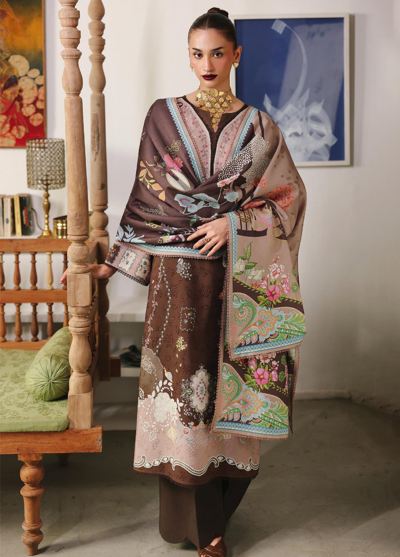 Qprints By Qalamkar Unstitched Linen Embroidered Digital Printed  3 Piece Suits QLM25PW QW-09 B Rabella - Winter Collection