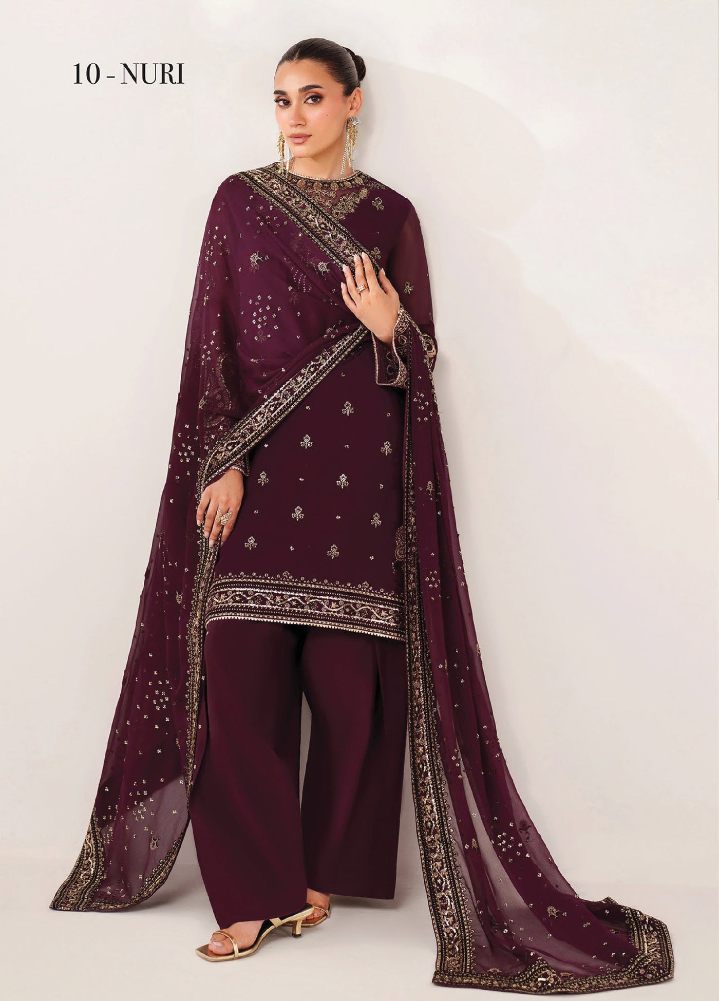 Xenia Formals Unstitched Embroidered Chiffon 3 Piece Suits XE25FU D-10 Nuri - Formal Collection
