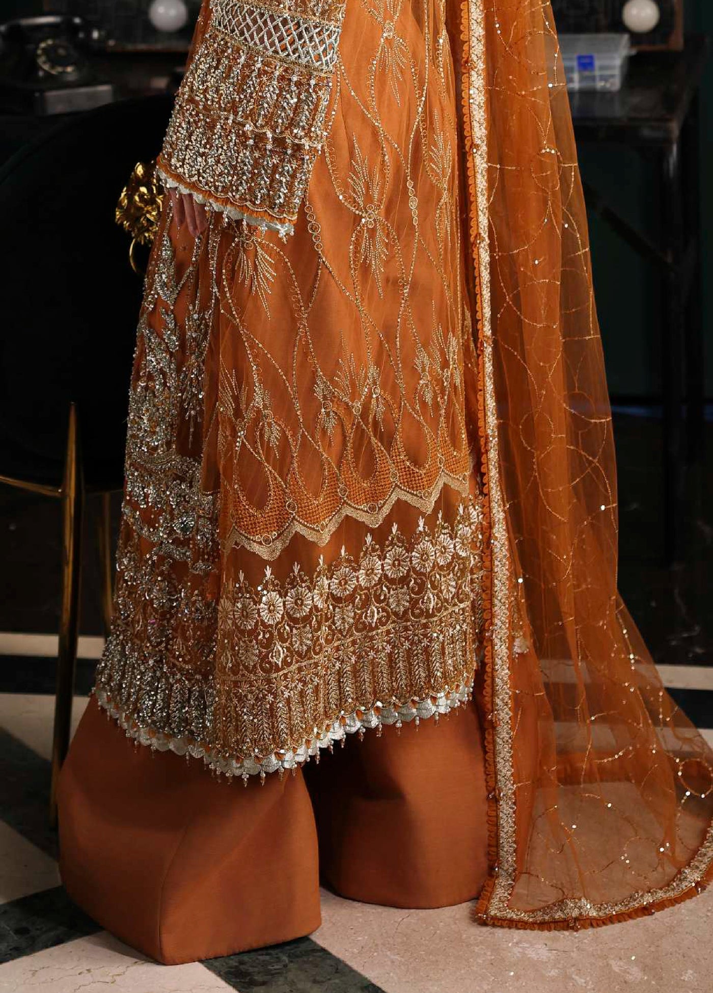 Stardom by Elaf Unstitched Luxury Formals Embroidered Net 3 Piece Suits  EL25SF D-ESH-09 Saffron - Formal Collection