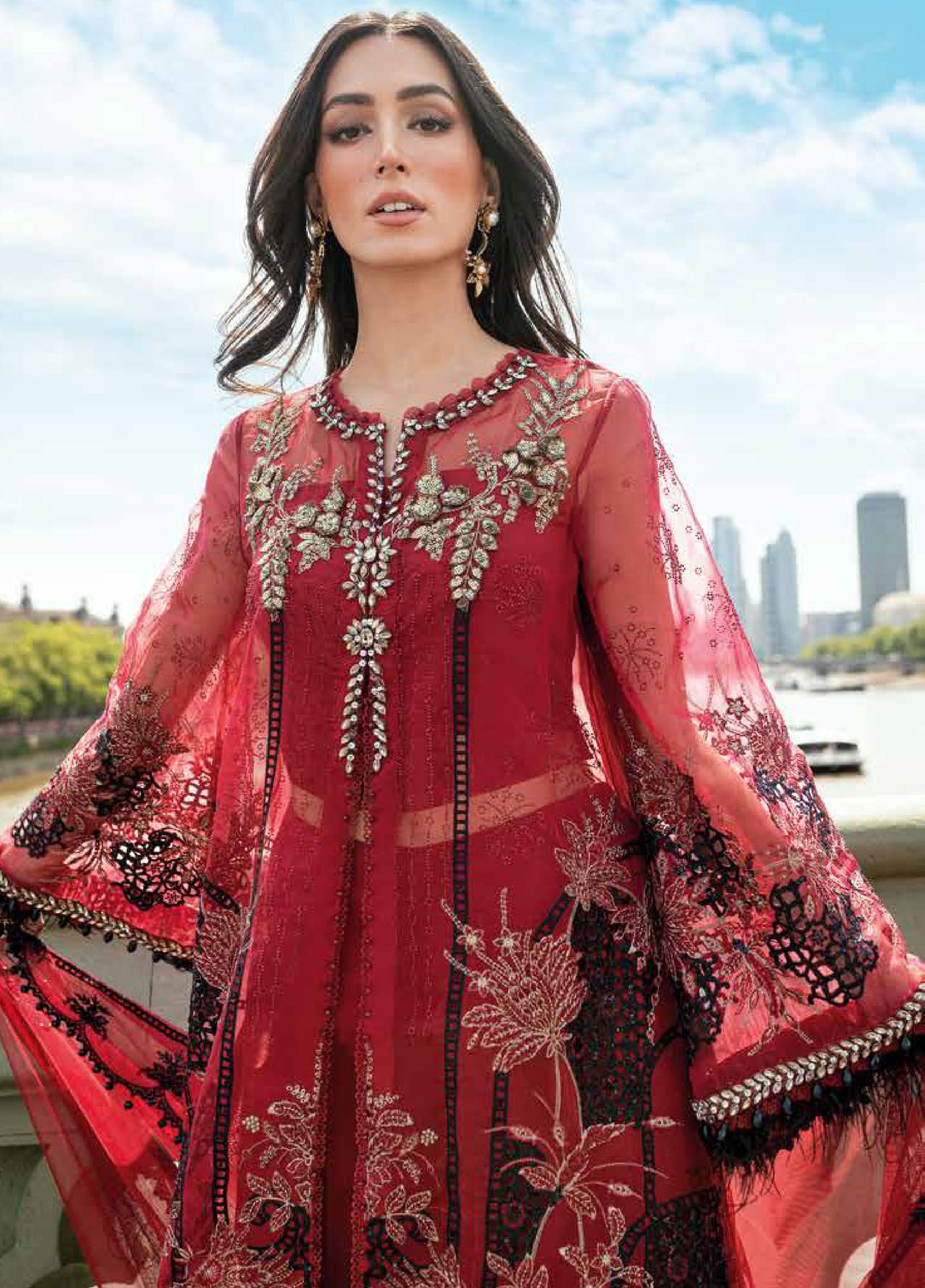 Soiree by Maria B Unstitched Net Embroidered Suits 3 Piece MB25SF D-6 - Formals Collection
