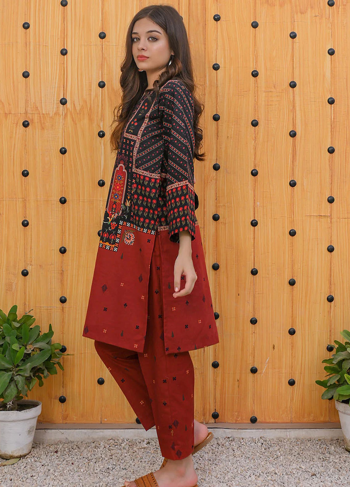 Waniya Pret Casual Khaddar 2 Piece Suit WKA20-126 SANGRIA