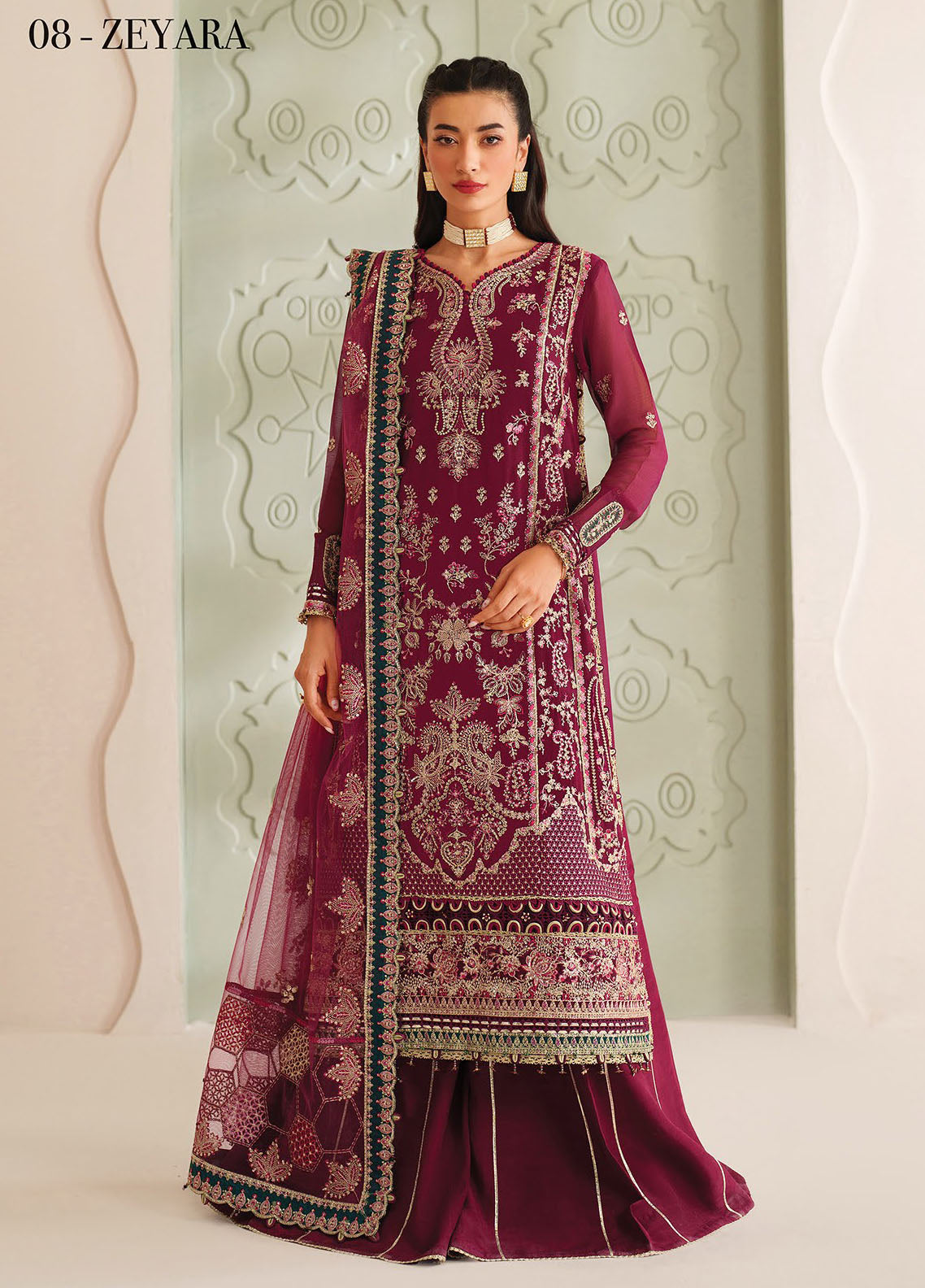 Xenia Embroidered Chiffon Suits Unstitched 3 Piece XE25NU D-08 Zeyara