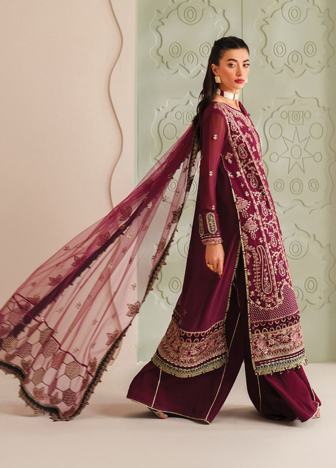 Xenia Embroidered Chiffon Suits Unstitched 3 Piece XE25NU D-08 Zeyara