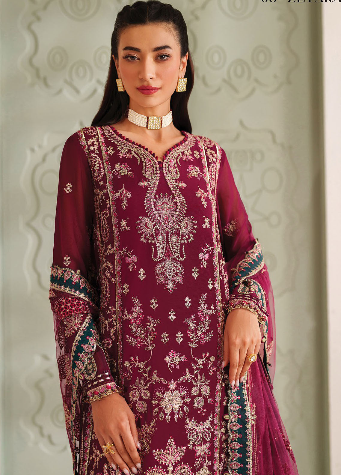 Xenia Embroidered Chiffon Suits Unstitched 3 Piece XE25NU D-08 Zeyara