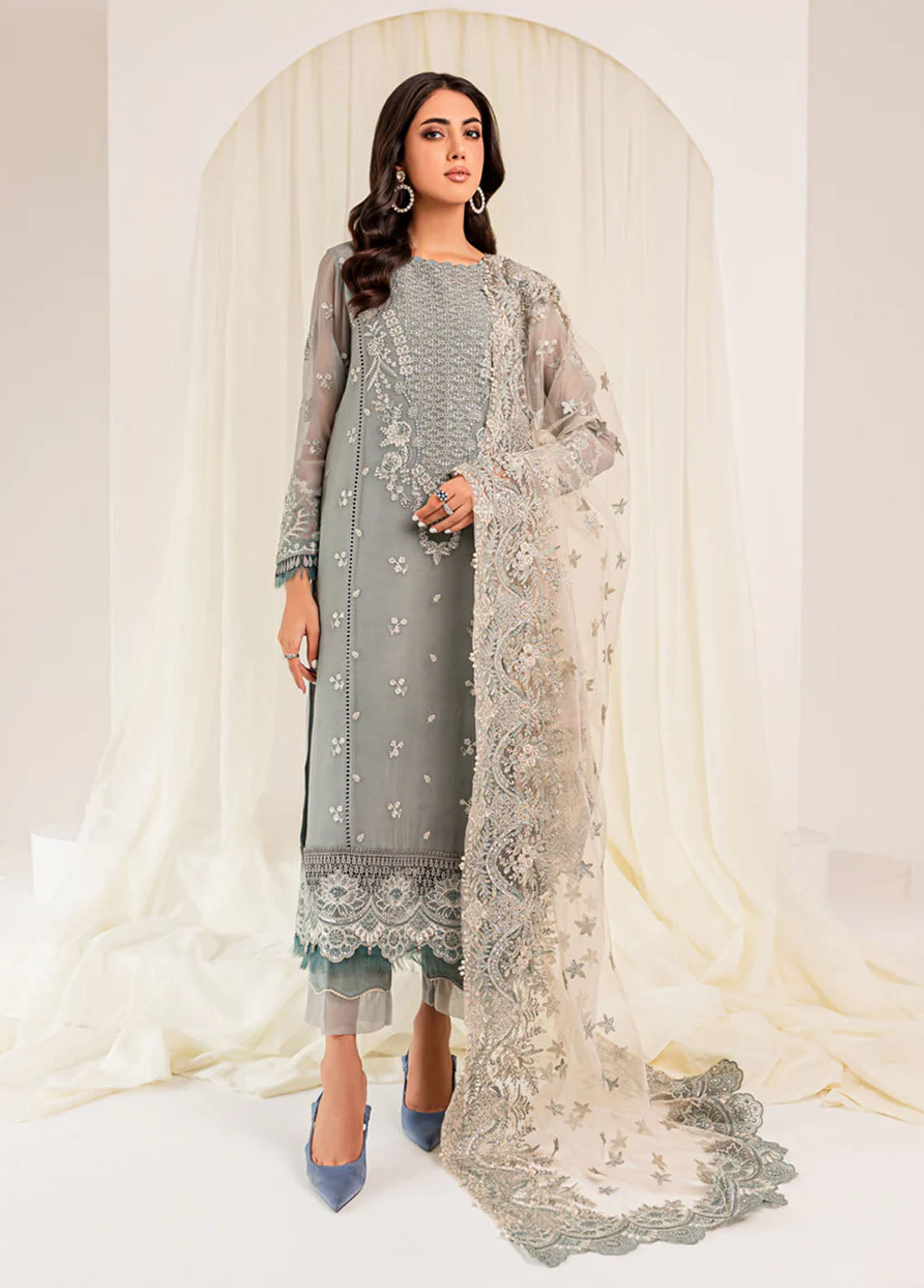 Xenia Formals Pret Embroidered Chiffon 3 Piece Suit XFR-22-438 Reehab