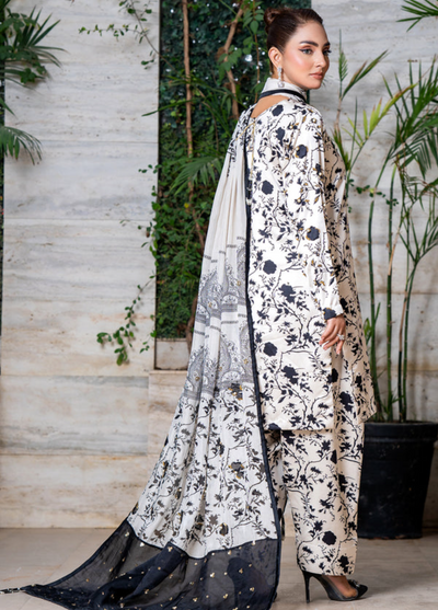 Zaib Un Nisa Pret Embroidered Silk 3 Piece Suit Black and White