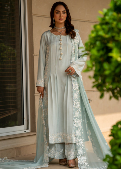 Zaib Un Nisa Pret Embroidered Silk 3 Piece Suit Blizzard Blue Attire