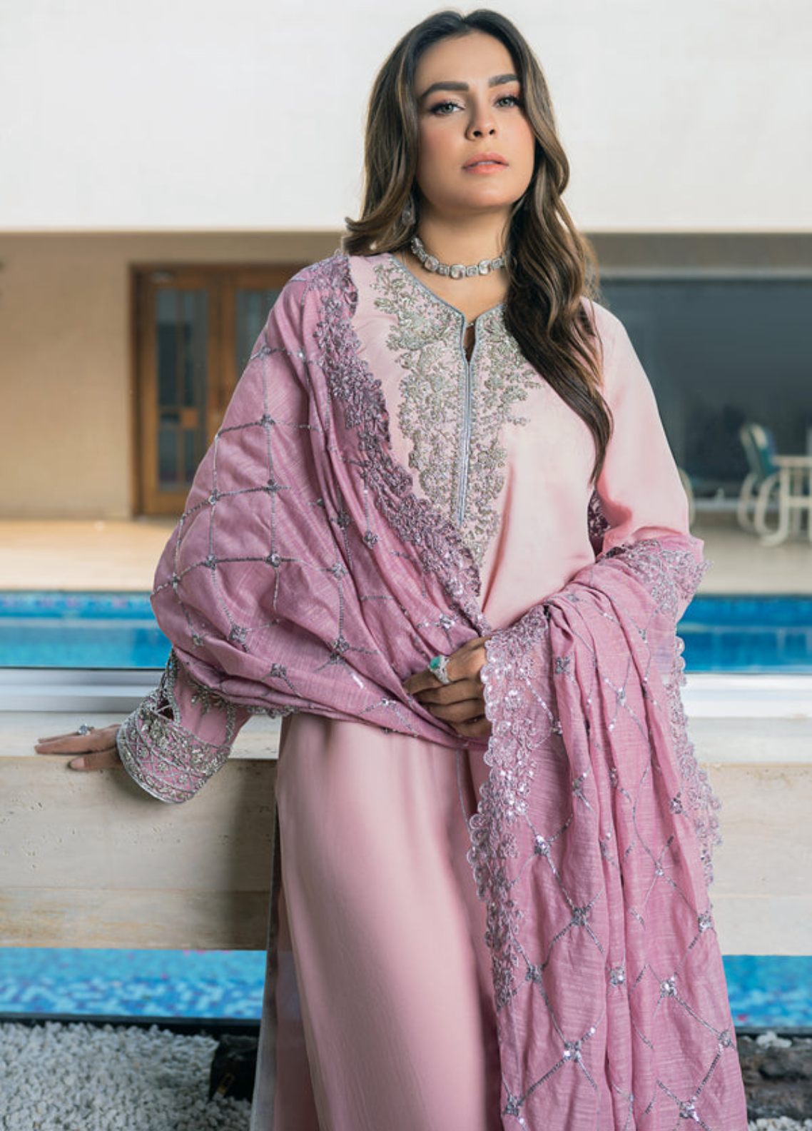 Zaib Un Nisa Pret Embroidered Silk 3 Piece Suit Mayal