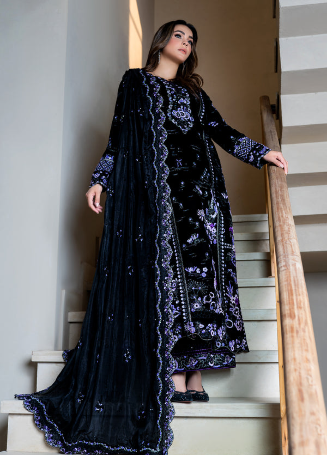 Zaib Un Nisa Pret Embroidered Velvet 3 Piece Suit Amalfi