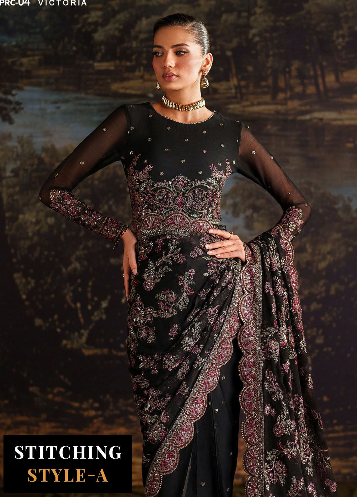 Zarif Embroidered Chiffon Suits Unstitched 3 Piece ZAF25PC Prc-04 Victoria