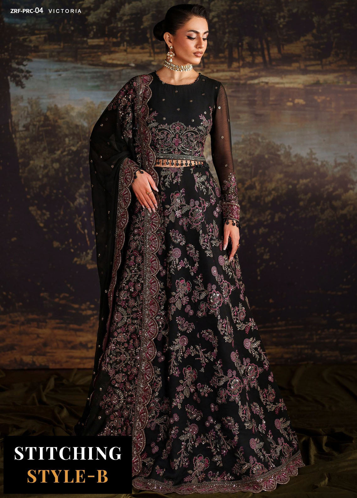 Zarif Embroidered Chiffon Suits Unstitched 3 Piece ZAF25PC Prc-04 Victoria