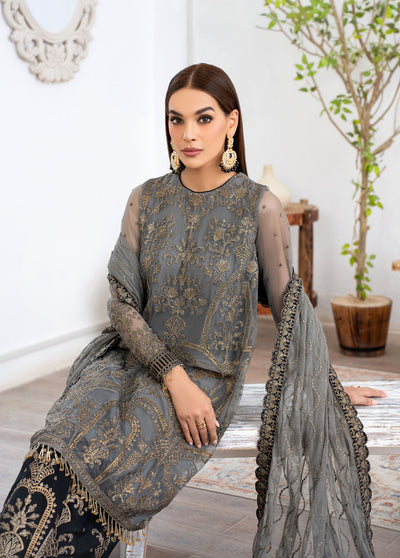 Zarif Pret Embroidered Net 3 Piece Suit Celeste