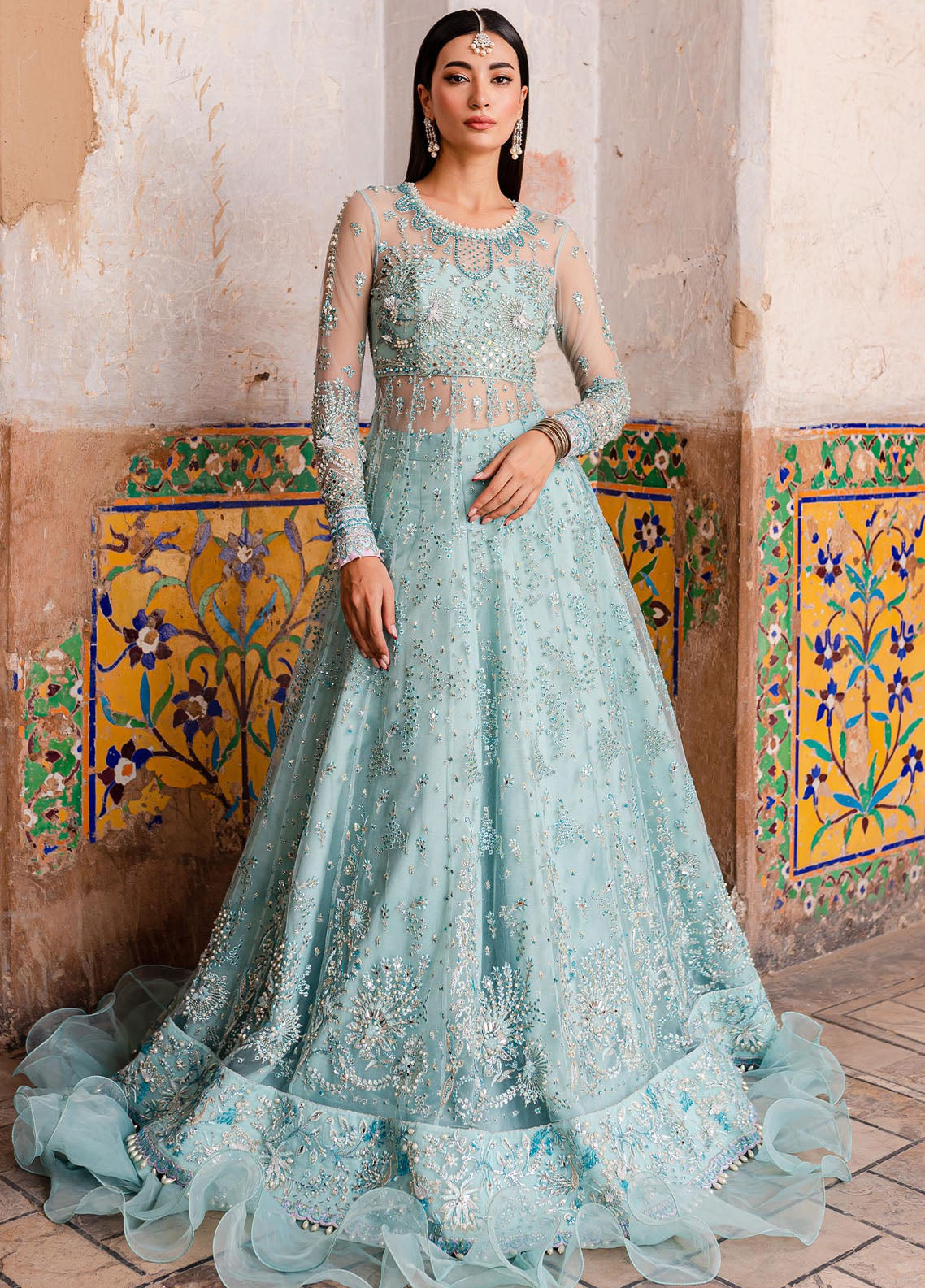 Zoya & Fatima Pret Embroidered Net 3 Piece Suit Myna