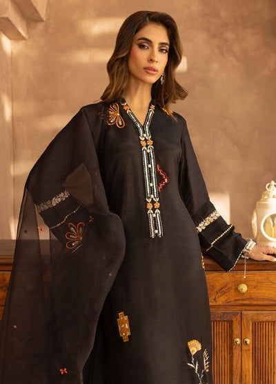 Zunairi by Shahzeb Textiles Pret Embroidered Raw Silk 3 Piece Suit Spider Black