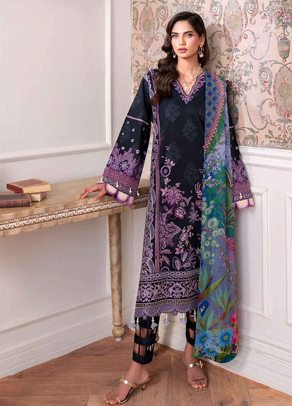 Aezel by Roheenaz Embroidered Cambric Suits Unstitched 3 Piece RNZ25AC D-05 A Emera - Winter Collection