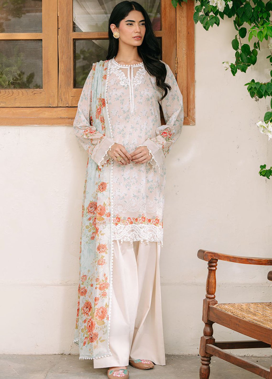 Cross Stitch Embroidered Cambric Suits Unstitched 3 Piece CS25MPU Creamy Splash