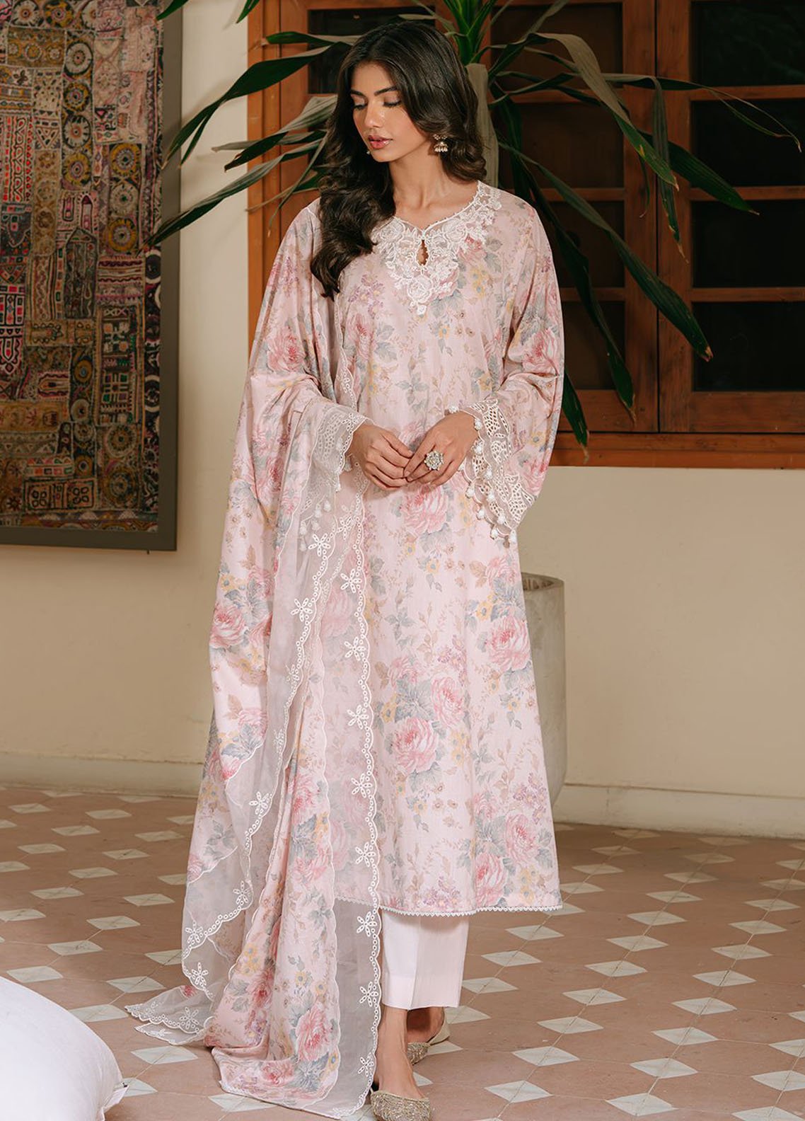 Cross Stitch Embroidered Cambric Suits Unstitched 3 Piece CS25MPU Pink Carnation