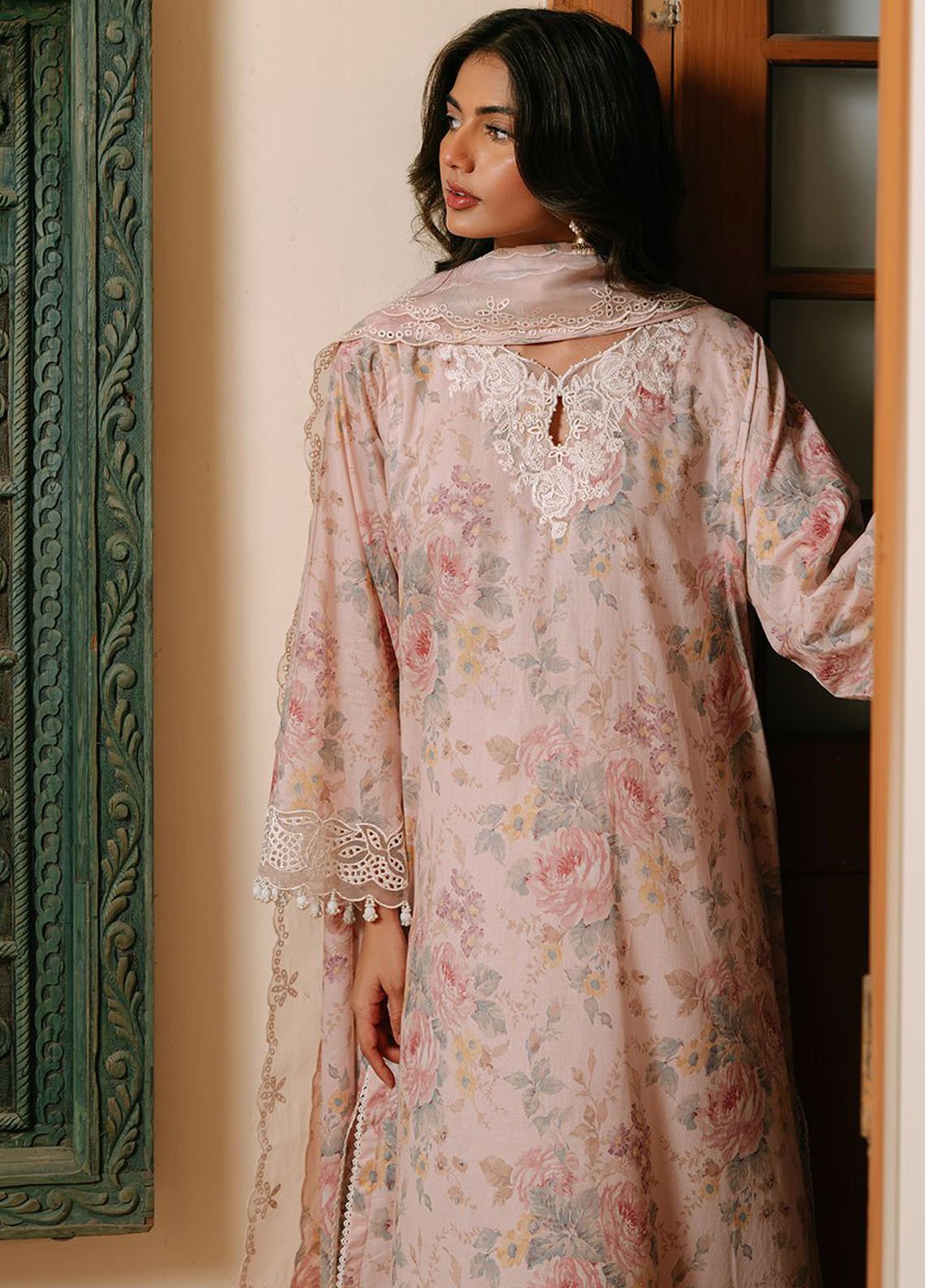 Cross Stitch Embroidered Cambric Suits Unstitched 3 Piece CS25MPU Pink Carnation